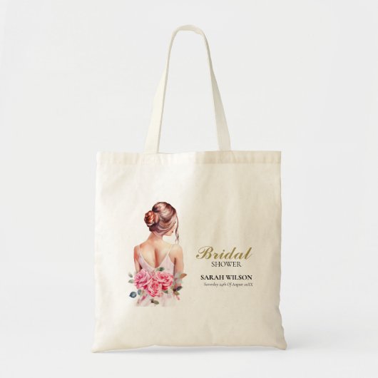 Tote Bag Robe de mariée rose moderne aquarelle Cadeau de do (Devant)