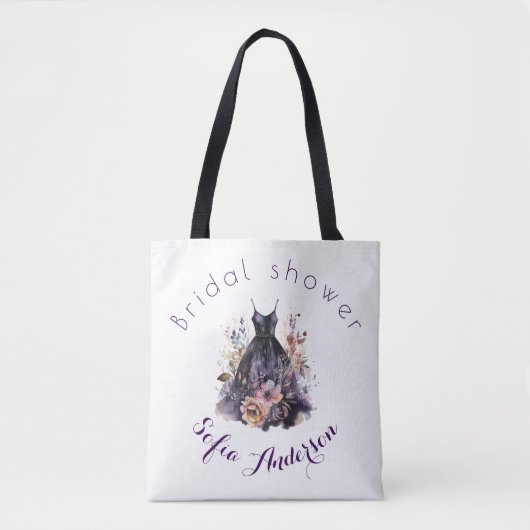 Tote Bag Robe noire douche de mariage violet (Devant)