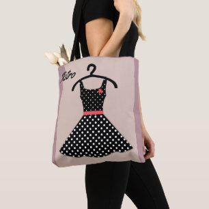 Tote Bag Robe vintage rétro pois noir corail blanc
