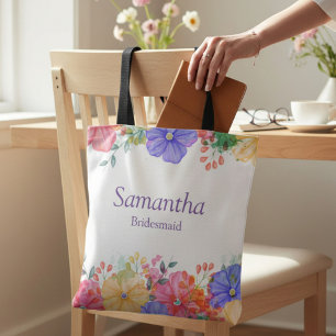 Tote Bag Robes de demoiselle d'honneur à monogramme floral