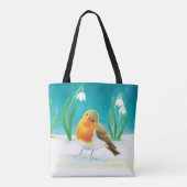Tote Bag Robin rouge (Erithacus rubecula) et Snowdrops blan (Dos)