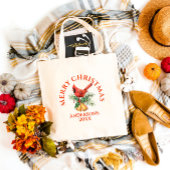 Tote Bag Robin rouge ornements de Noël et texte