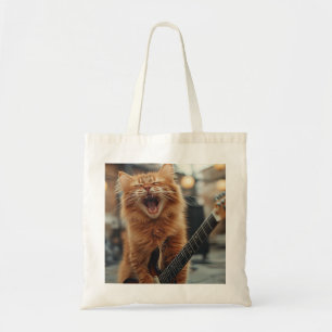 Tote Bag Rock N Roll Chat Guitare Ginger Rockstar
