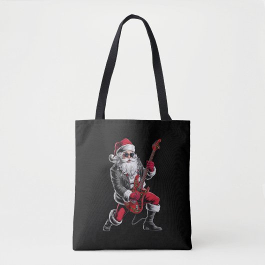Tote Bag Rock & Roll Noël Santa Claus Guitare Player (Devant)