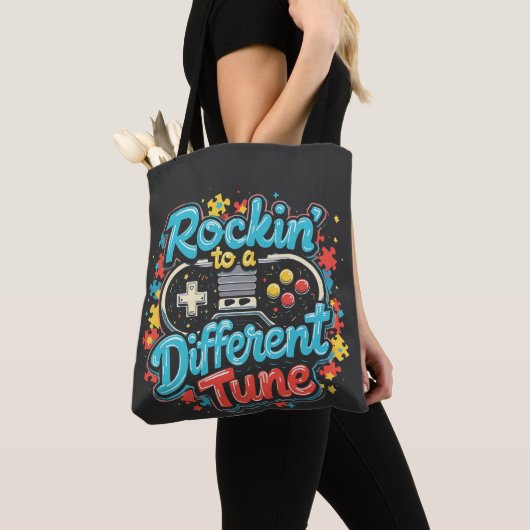 Tote Bag Rocking to a different Tune Gaming Pad Autism (De près)