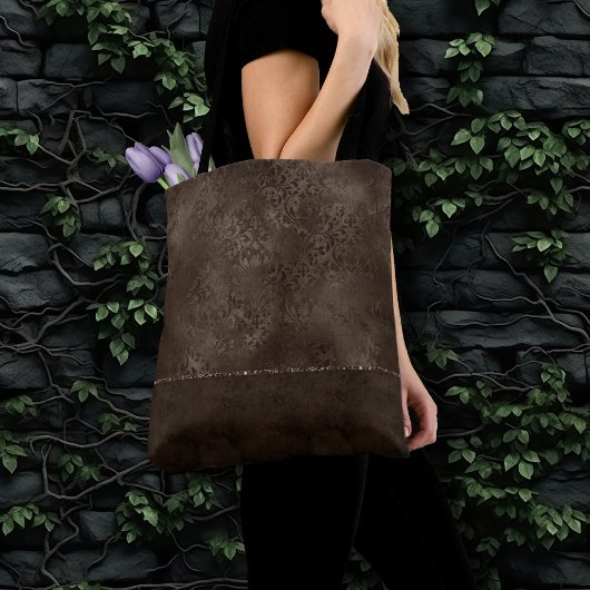 Tote Bag Romance en bronze de minuit | Satiny Grunge Damask