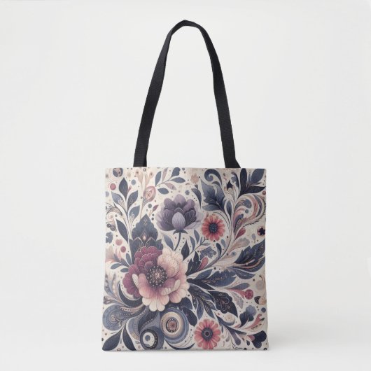 Tote Bag Romance foncée Bourgogne Art Déco Floral Été (Devant)