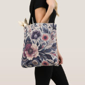 Tote Bag Romance foncée Bourgogne Art Déco Floral Été (De près)