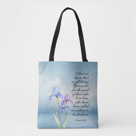 Tote Bag Romans 8:28 Aquarelle Iris (Devant)