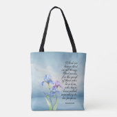 Tote Bag Romans 8:28 Iris Aquarelle (Dos)