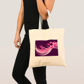 Tote Bag Romantique Abstrait Coeurs Rose Design Sur Violet