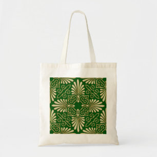 Tote Bag Romantique Art Déco Art Déco Damas Vert Or 01