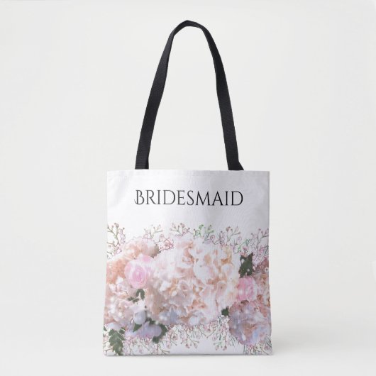 Tote Bag Romantique dentelle blanche hydrangée roses roses (Devant)