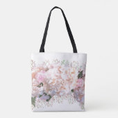 Tote Bag Romantique dentelle blanche hydrangée roses roses (Dos)