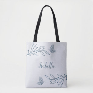 Tote Bag Romantique élégant floral bleu poussiéreux 