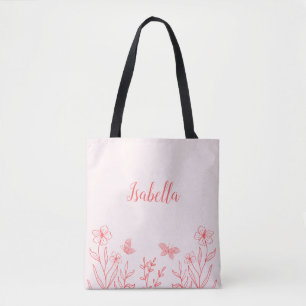 Tote Bag Romantique élégant floral rose corail