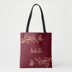 Tote Bag Romantique élégant or fleur burgundy