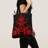 Tote Bag Romantique, Elégant Vintage Damask Red Goth (De près)