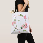 Tote Bag Romantique fleurs roses verdure (De près)
