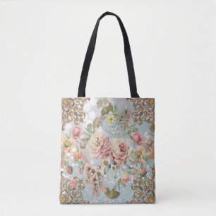 Tote Bag Romantique Pastel Florals Blues 