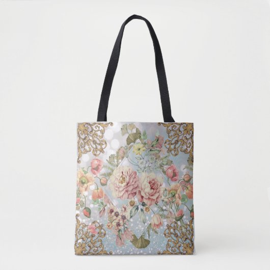 Tote Bag Romantique Pastel Florals Blues (Devant)