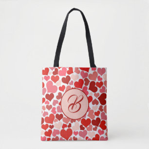 Tote Bag Romantique Rouge rose Coeur amour Valentine Initia