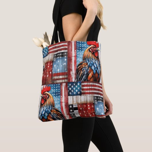 Tote Bag Rooster American Flag Art populaire (De près)