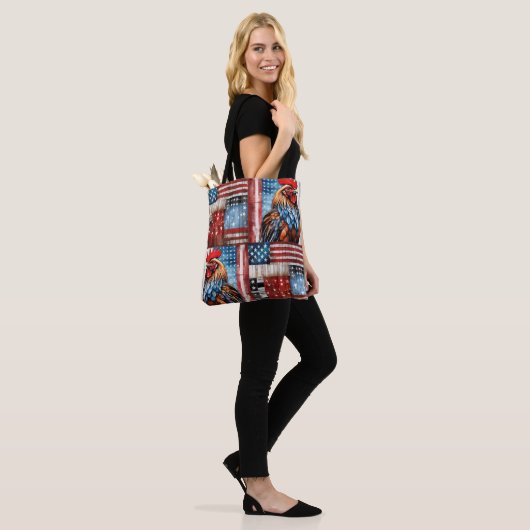 Tote Bag Rooster American Flag Art populaire (Sur le modèle)