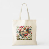 Tote Bag Rooster de Patchwork Folk aux accents floraux (Dos)