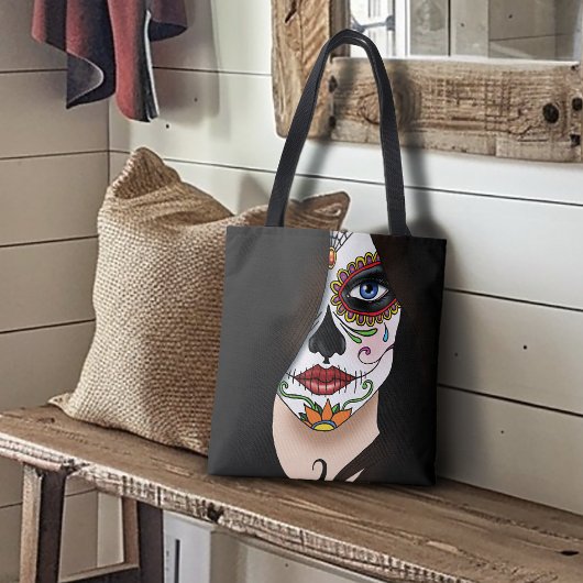 Tote Bag Rosa Sugar Skull Portrait