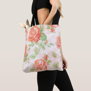 Tote Bag Rose à fleurs orange fourre-tout