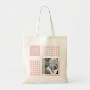 Tote Bag Rose Ajouter Votre Photo En vichy Monogramme Moder
