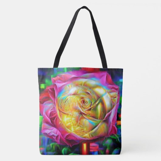Tote Bag Rose arc-en-ciel psychédélique (Devant)