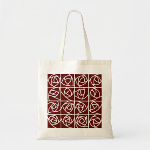 Tote Bag Rose Art déco Carrés stylisés Floral rouge profond