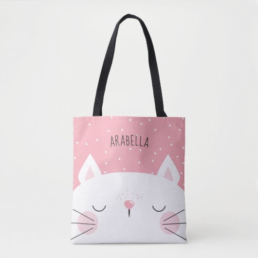 Tote Bag Rose blanc mignon de chaton (Devant)