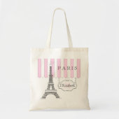 Tote Bag Rose | Blanc Paris Tour Eiffel Monogramme Nom Four (Devant)