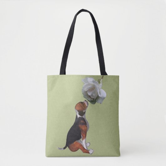 Tote Bag Rose blanche de beagle chiot (Devant)
