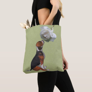 Tote Bag Rose blanche de beagle chiot