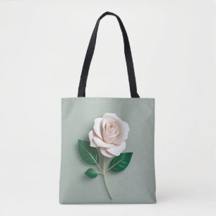 Tote Bag Rose blanche minimaliste sur vert