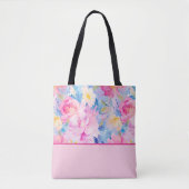 Tote Bag Rose Bleu Abstrait Aquarelle Fleurs Couleur Bloc (Devant)