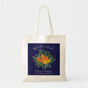 Tote Bag Rose bleu et orange Floral Mariage moderne