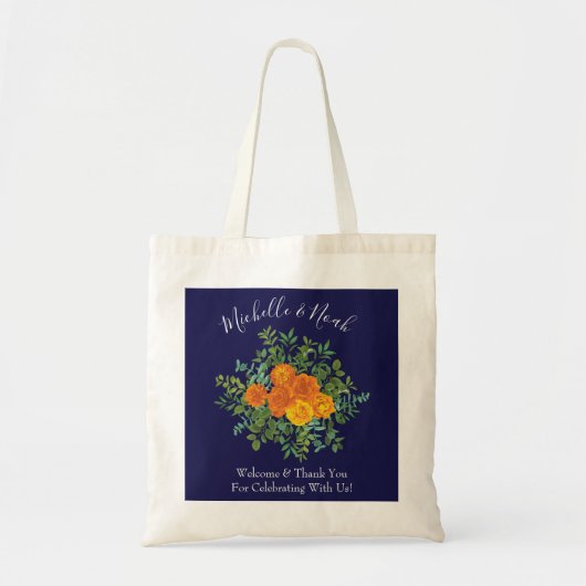 Tote Bag Rose bleu et orange Floral Mariage moderne (Devant)