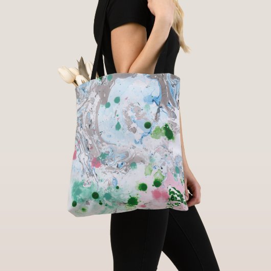 Tote Bag Rose Bleu Vert Blanc Moderne Modèle Abstrait Tan (De près)