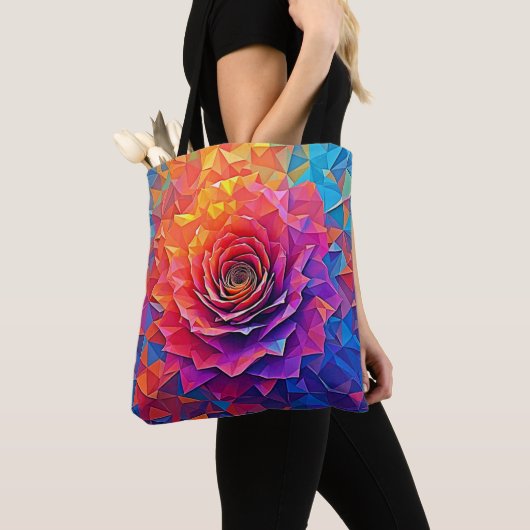 Tote Bag Rose Bloom Abstrait Low Poly Art (De près)
