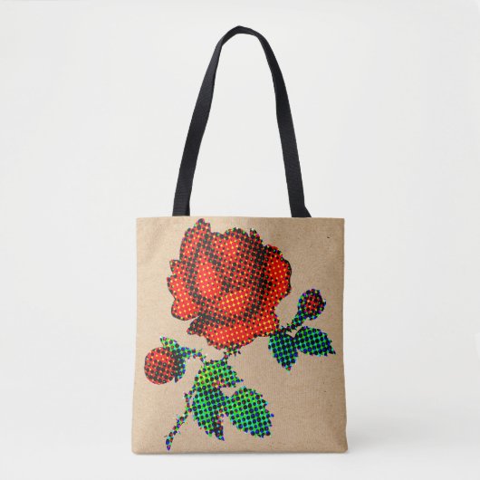 Tote Bag Rose Bloom Halftone on Brown Paper Fine Art (Devant)