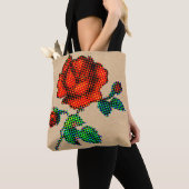Tote Bag Rose Bloom Halftone on Brown Paper Fine Art (De près)