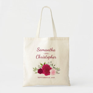 Tote Bag Rose Boho Couple Noms Mariage Rose Magenta