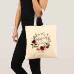 Tote Bag Rose Bourgogne Floral Wreath Mère de la chambre<br><div class="desc">Un cadeau sucré et élégant pour la mère du marié,  fourre-tout dispose d'une couronne d'aquarelle rose bordeaux avec "mère du marié" inscrit à l'intérieur en écriture manuscrite. Personnalisez avec votre date de mariage ou le nom du destinataire en dessous.</div>