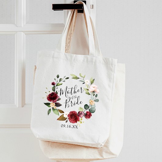 Tote Bag Rose Bourgogne Floral Wreath Mère de la mariée