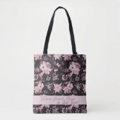 Tote Bag Rose brillant dans le noir - version textée (Devant)
